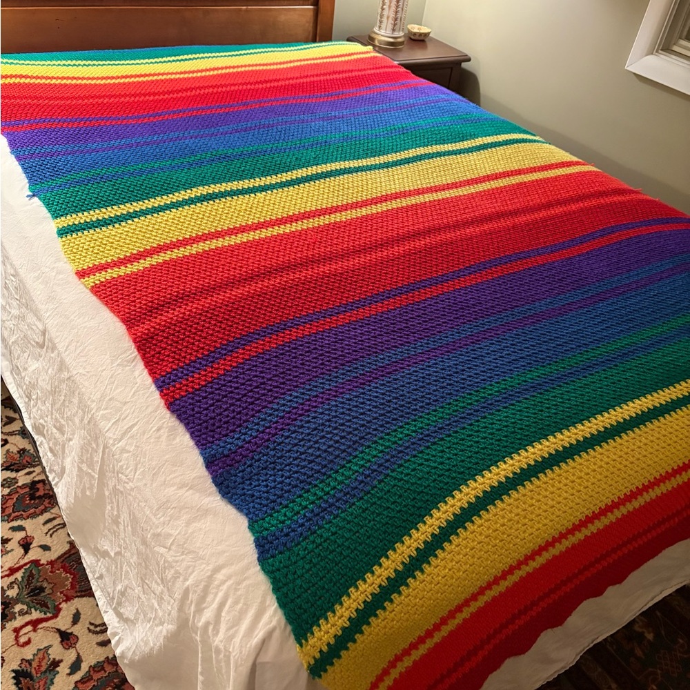 Handmade Colorful Rainbow 🌈 Striped Afghan/Throw